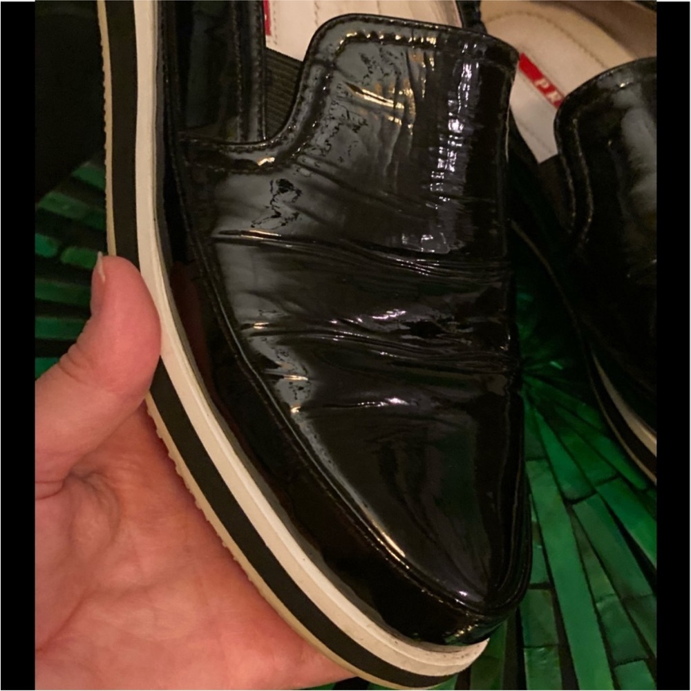Prada Scarpe Black Patent Leather Women's Slip-On Loafers - Picture 5 of 6